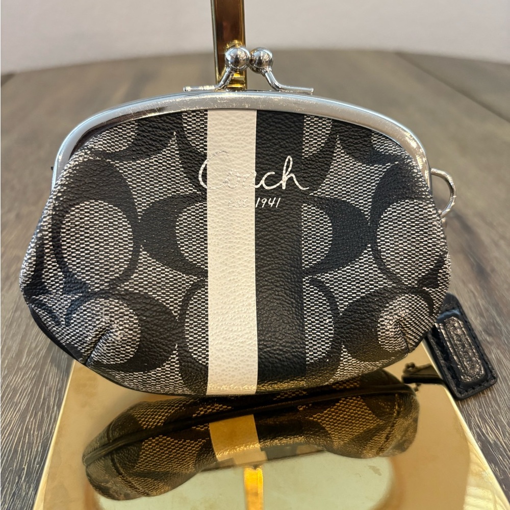Coach Monogram Black and Cream Coin Holder